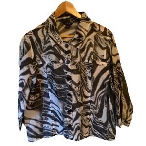 Toni Morgan Womens Zebra Animal Print Sheer Button Front Bohemian Blouse Sz XL